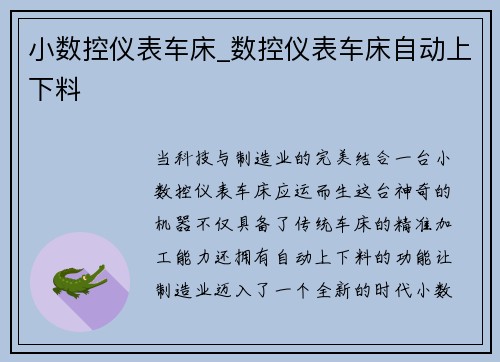 小数控仪表车床_数控仪表车床自动上下料